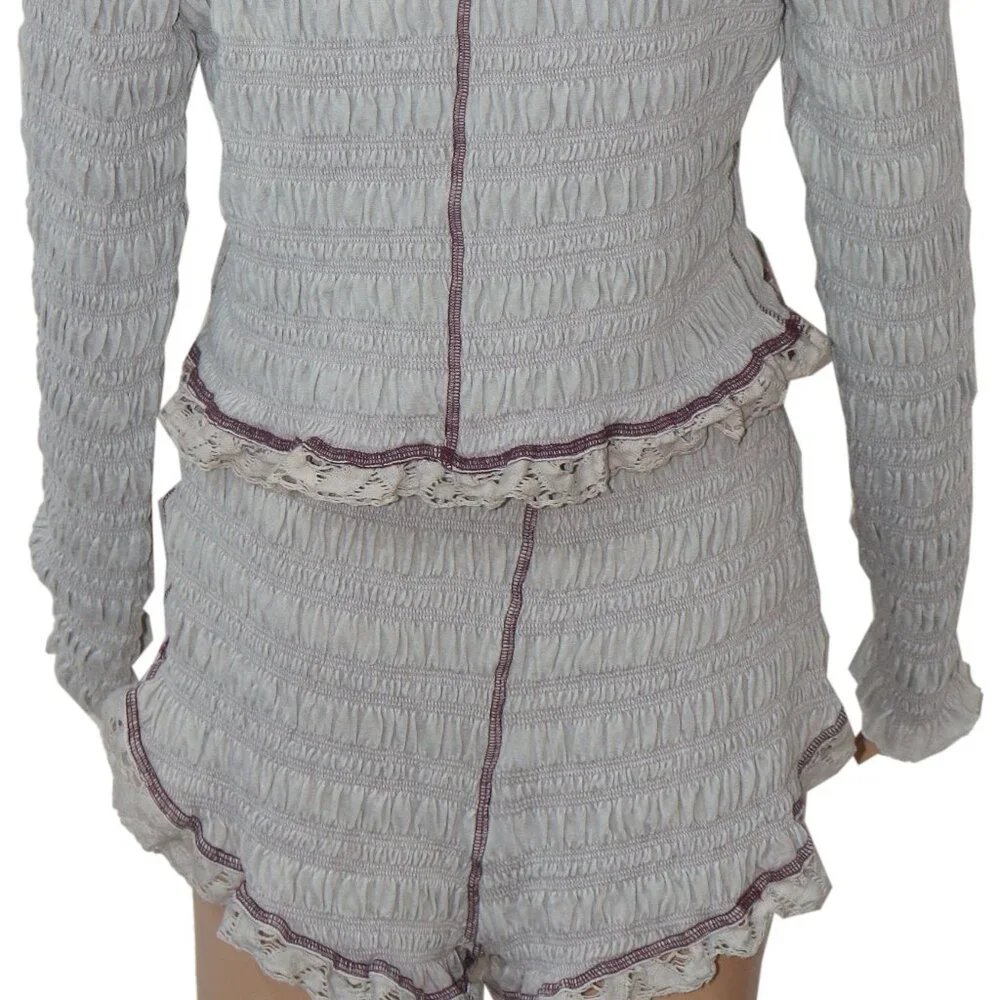 Free People Fp One Meriel Set Smocked Lace Cropped Ruched Top Shorts XL